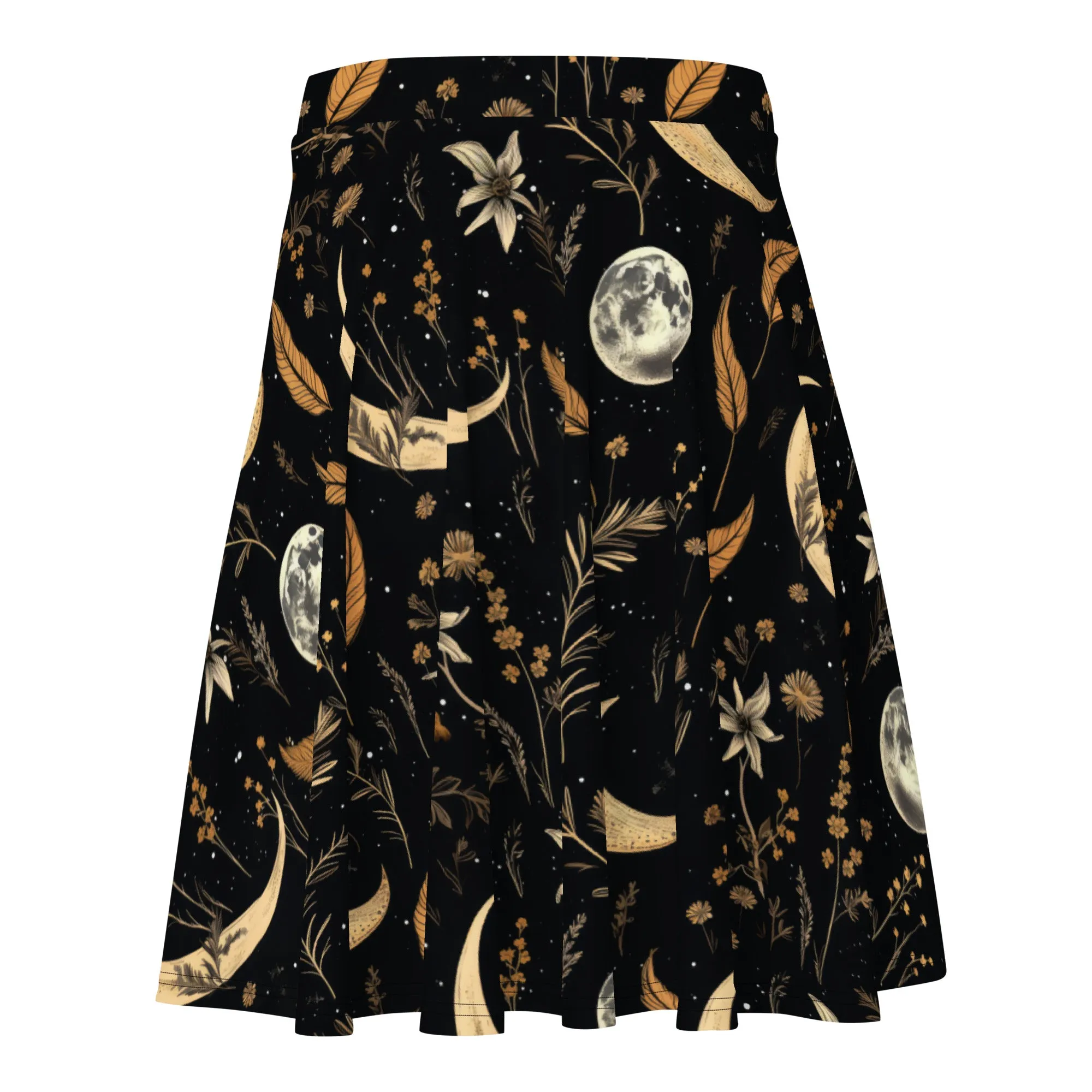 Moonlit Botanica Skater Skirt - Dark Academia Witchy Botanical Vegan Skirt with UPF 50  Protection from 98% harmful rays