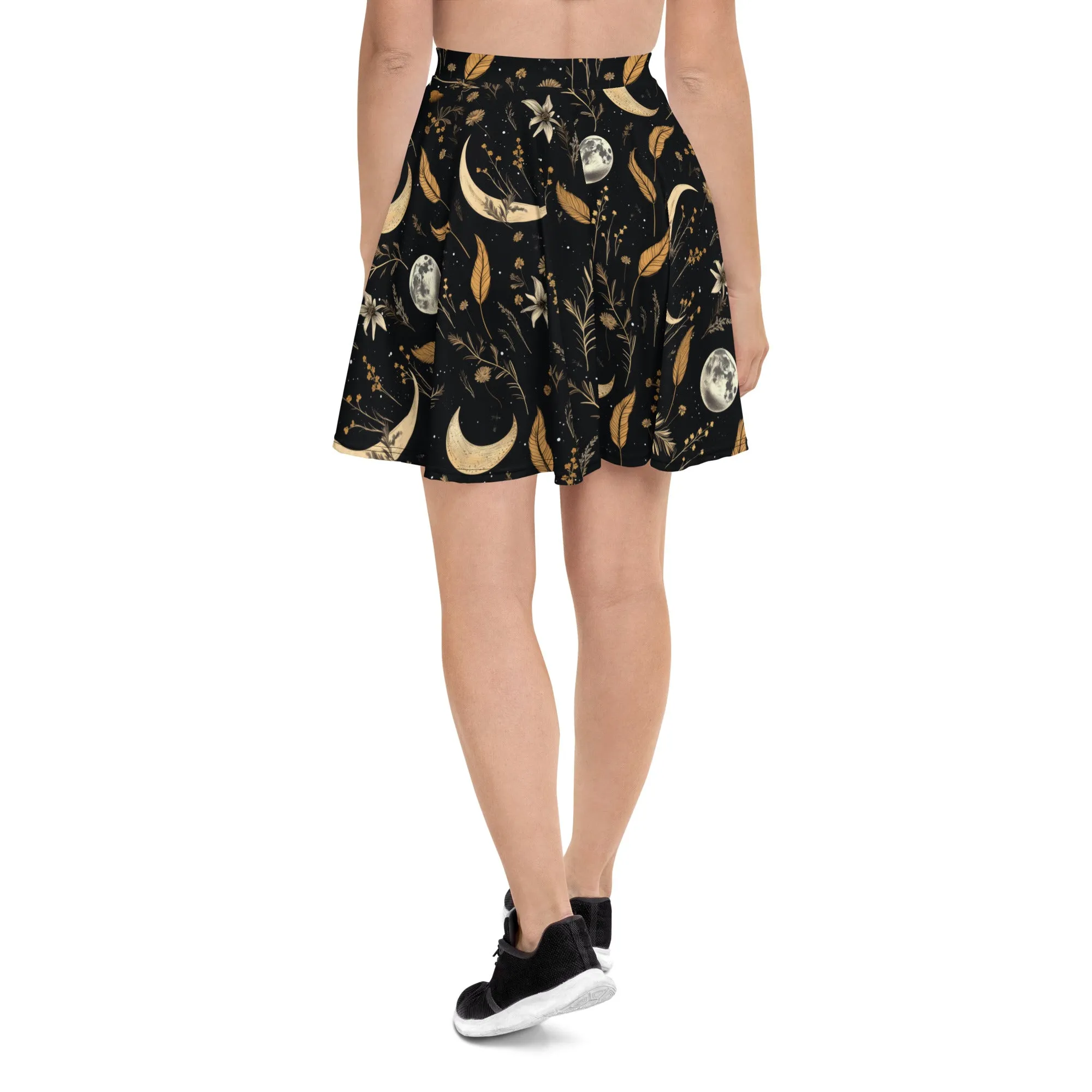 Moonlit Botanica Skater Skirt - Dark Academia Witchy Botanical Vegan Skirt with UPF 50  Protection from 98% harmful rays