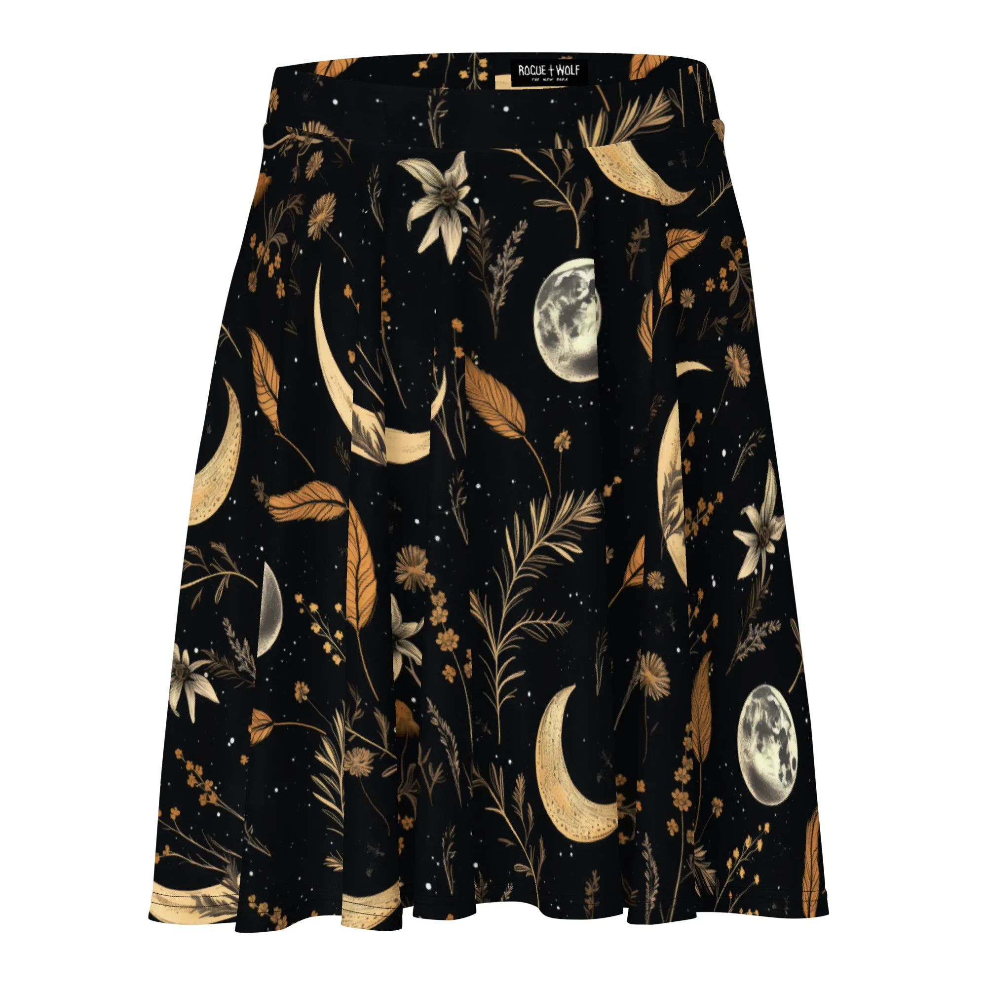 Moonlit Botanica Skater Skirt - Dark Academia Witchy Botanical Vegan Skirt with UPF 50  Protection from 98% harmful rays