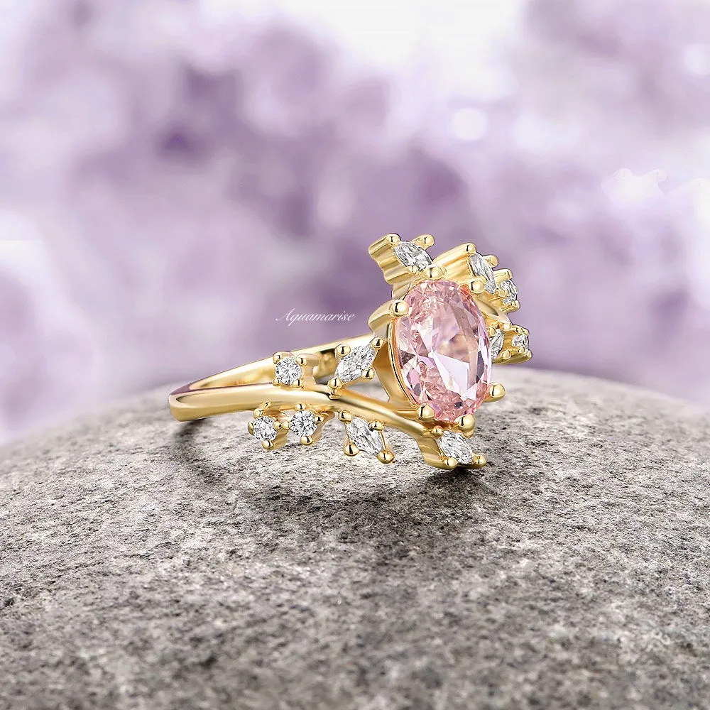 Morganite Leaf Fairy Engagement Ring- 14K Yellow Gold Vermeil