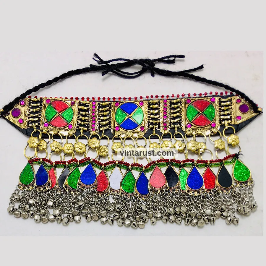 Multicolor Statement Collar Choker Necklace With Bells