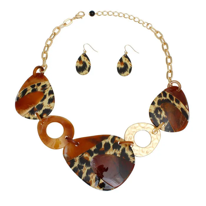 Necklace Leopard Black Marbled Acrylic Link Set