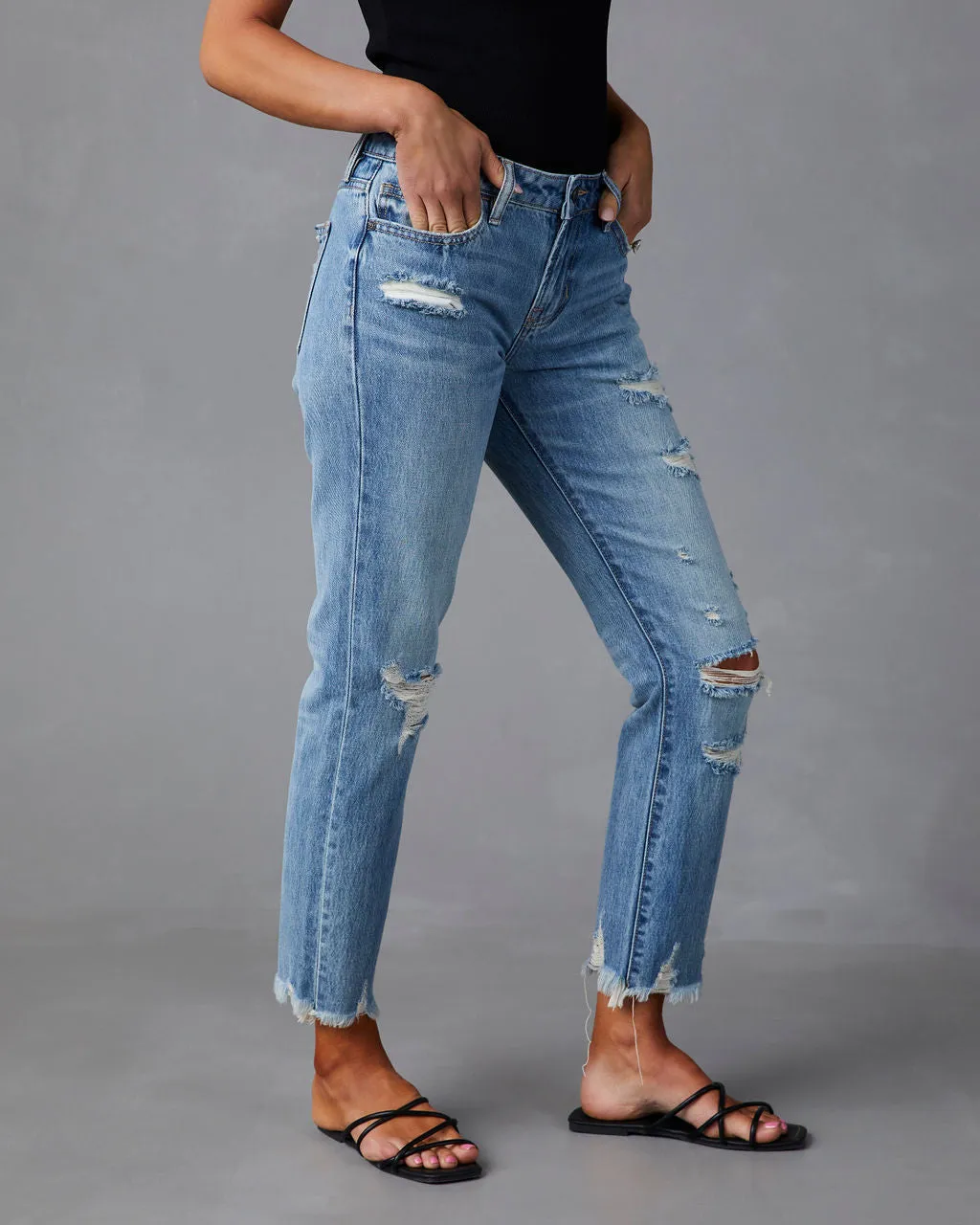 Nila Mid Rise Distressed Boyfriend Jeans