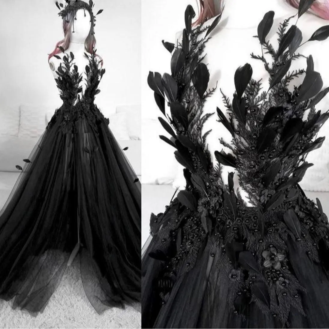 Noir Feather Finesse Gown