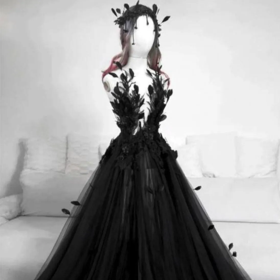 Noir Feather Finesse Gown