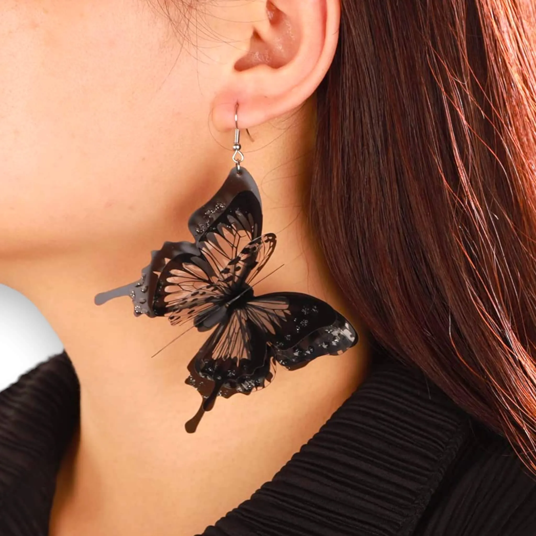 Oversized Black Butterfly Dangle Earrings