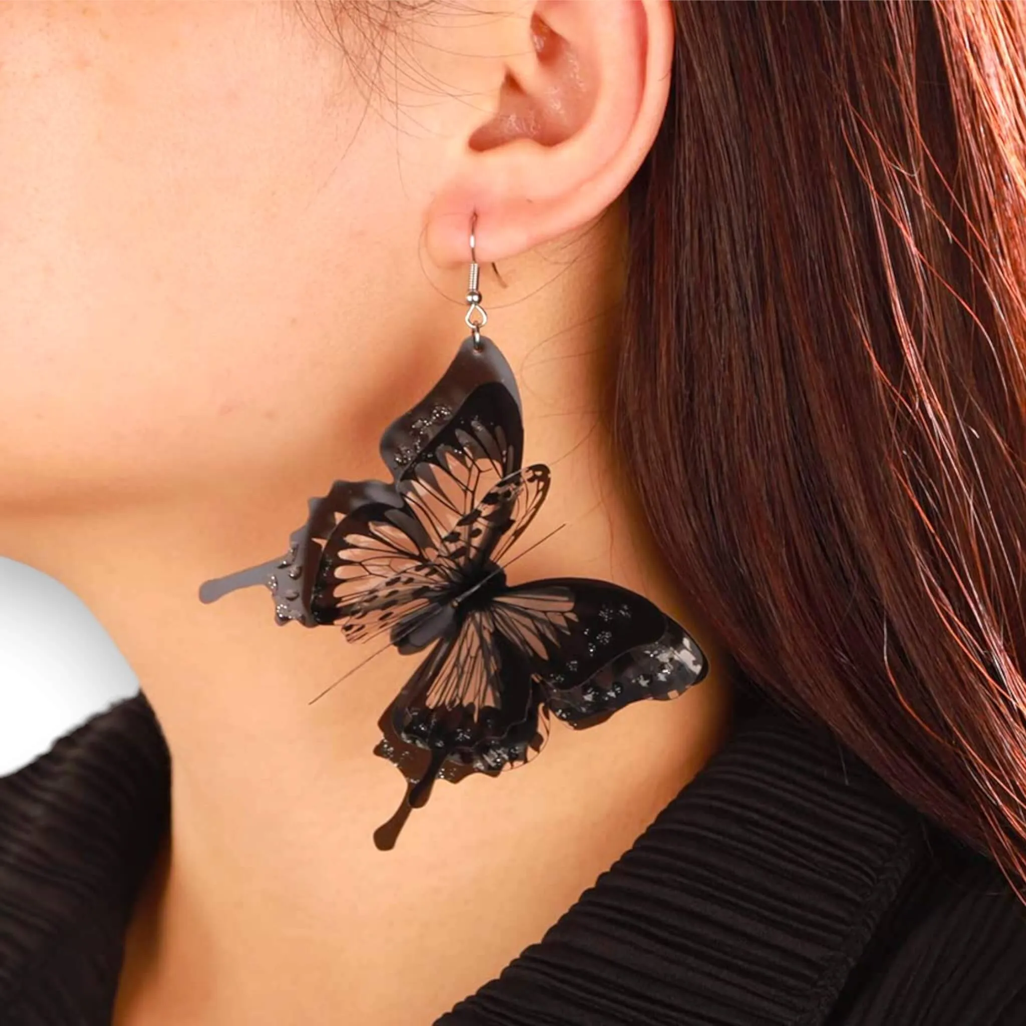 Oversized Black Butterfly Dangle Earrings