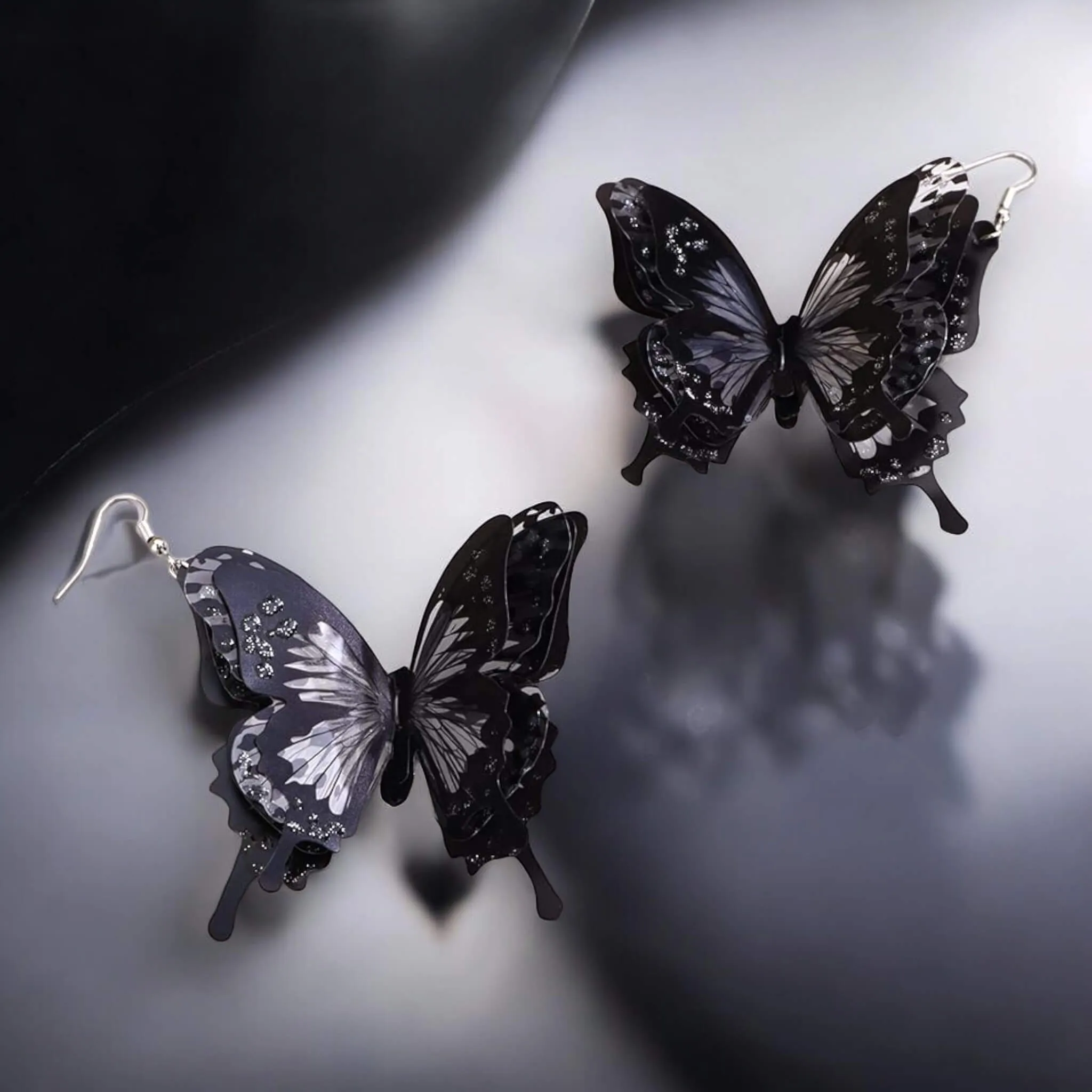 Oversized Black Butterfly Dangle Earrings