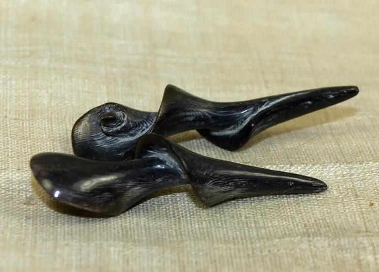 Pair of Shell Shape Carved Water Buffalo Horn; from the Lou Zeldis Studio