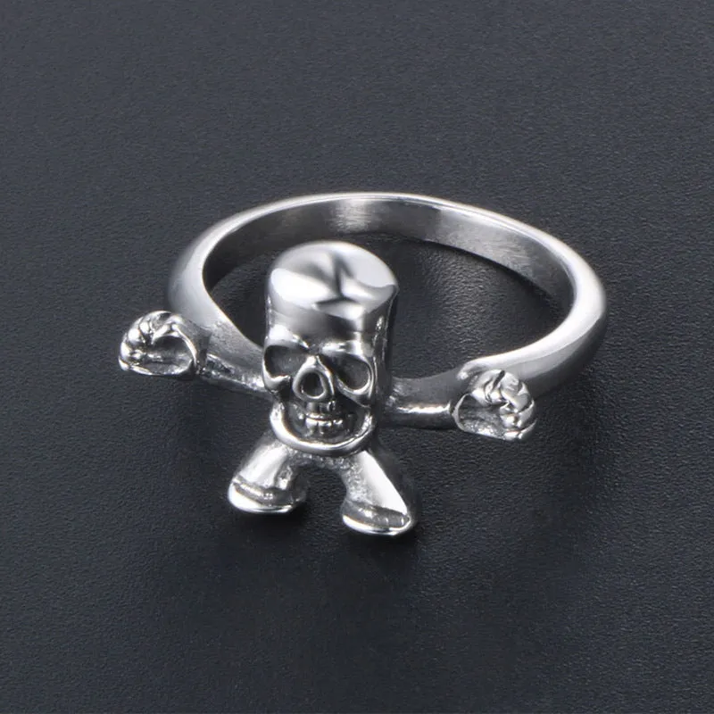 Personalized Titanium Steel Skeleton Character Ring for Men - Customizable Sizes 5-10