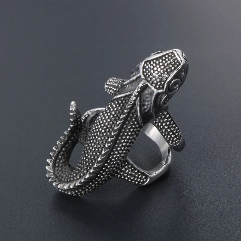 Planderful Everyday Genie Retro Punk Lizard Ring for Men in European and American Titanium Steel, Trendy Hip-Hop Style