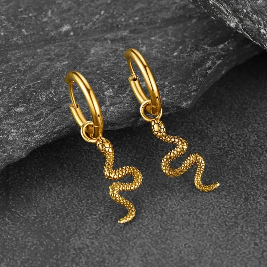 Punk Crawl Snake Drop Hoop Earrings for Men Women