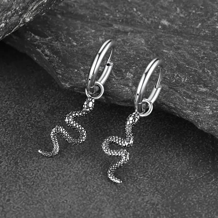 Punk Crawl Snake Drop Hoop Earrings for Men Women