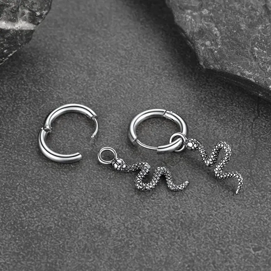 Punk Crawl Snake Drop Hoop Earrings for Men Women