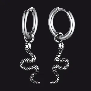 Punk Crawl Snake Drop Hoop Earrings for Men Women