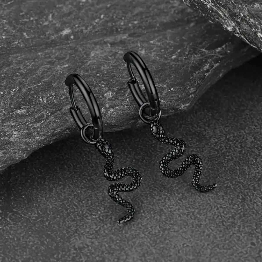 Punk Crawl Snake Drop Hoop Earrings for Men Women