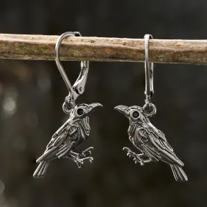 "Nevermore" Black Raven Leverback Earrings