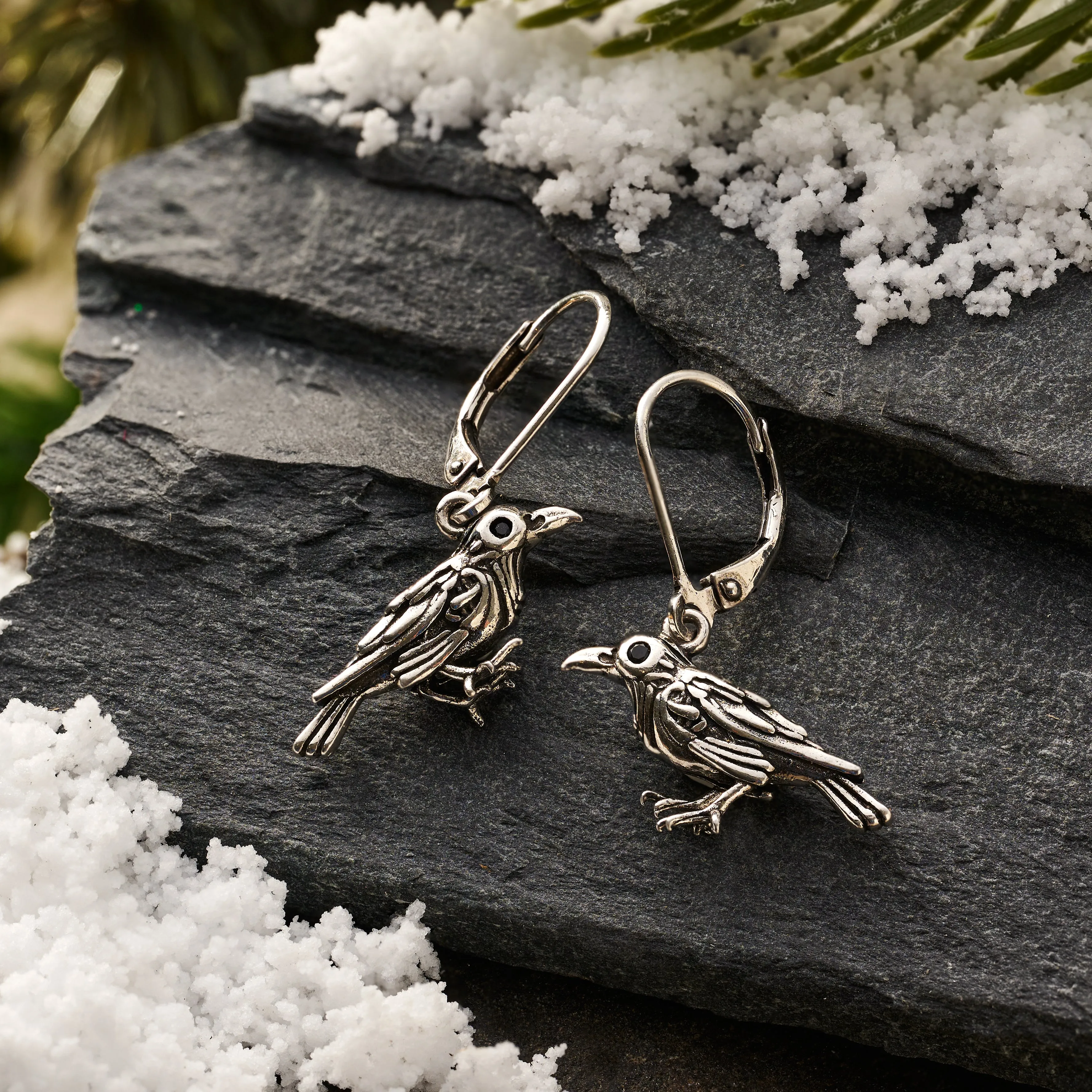 "Nevermore" Raven Leverback Earrings