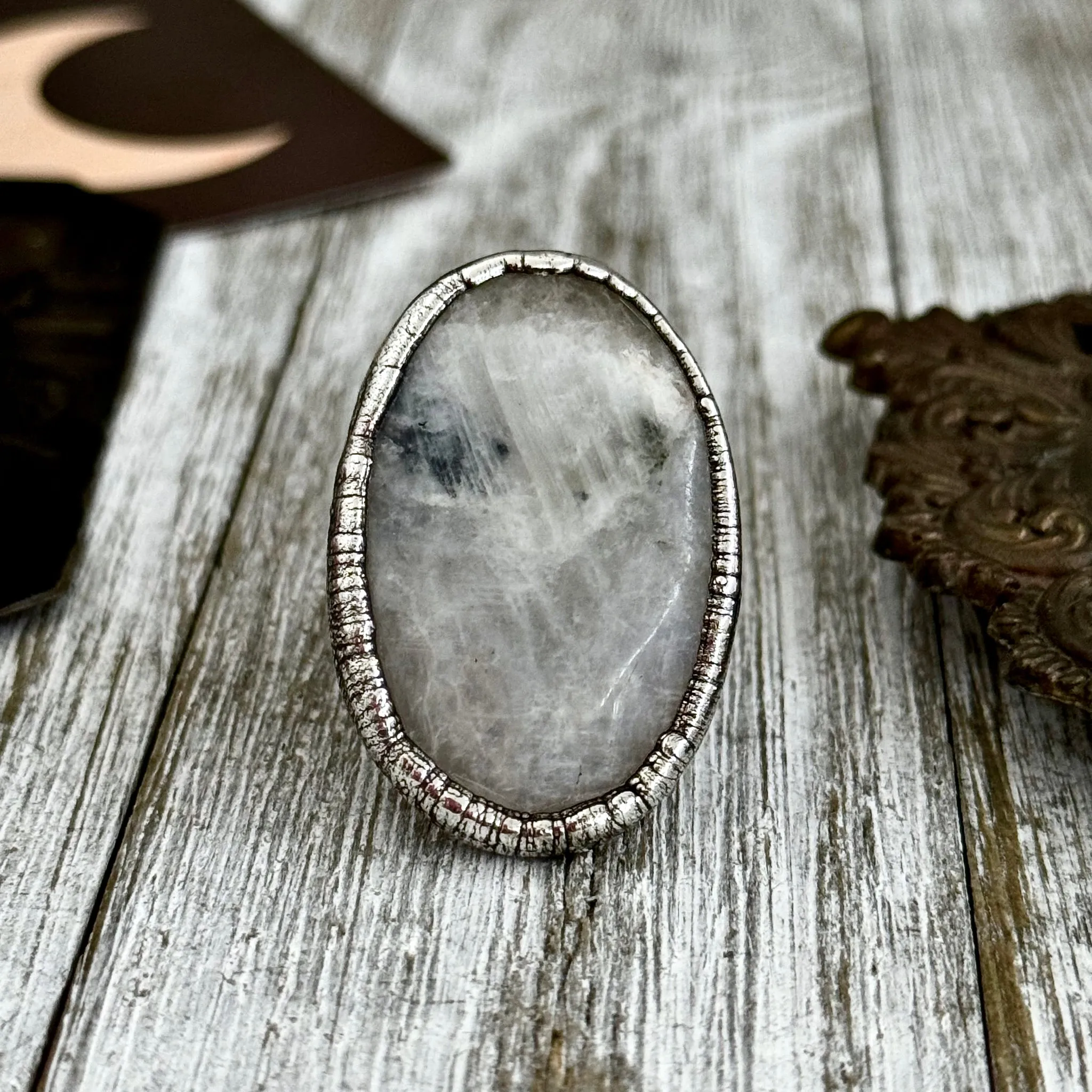 Rainbow Moonstone Ring Silver Size 9 / Foxlark Collection