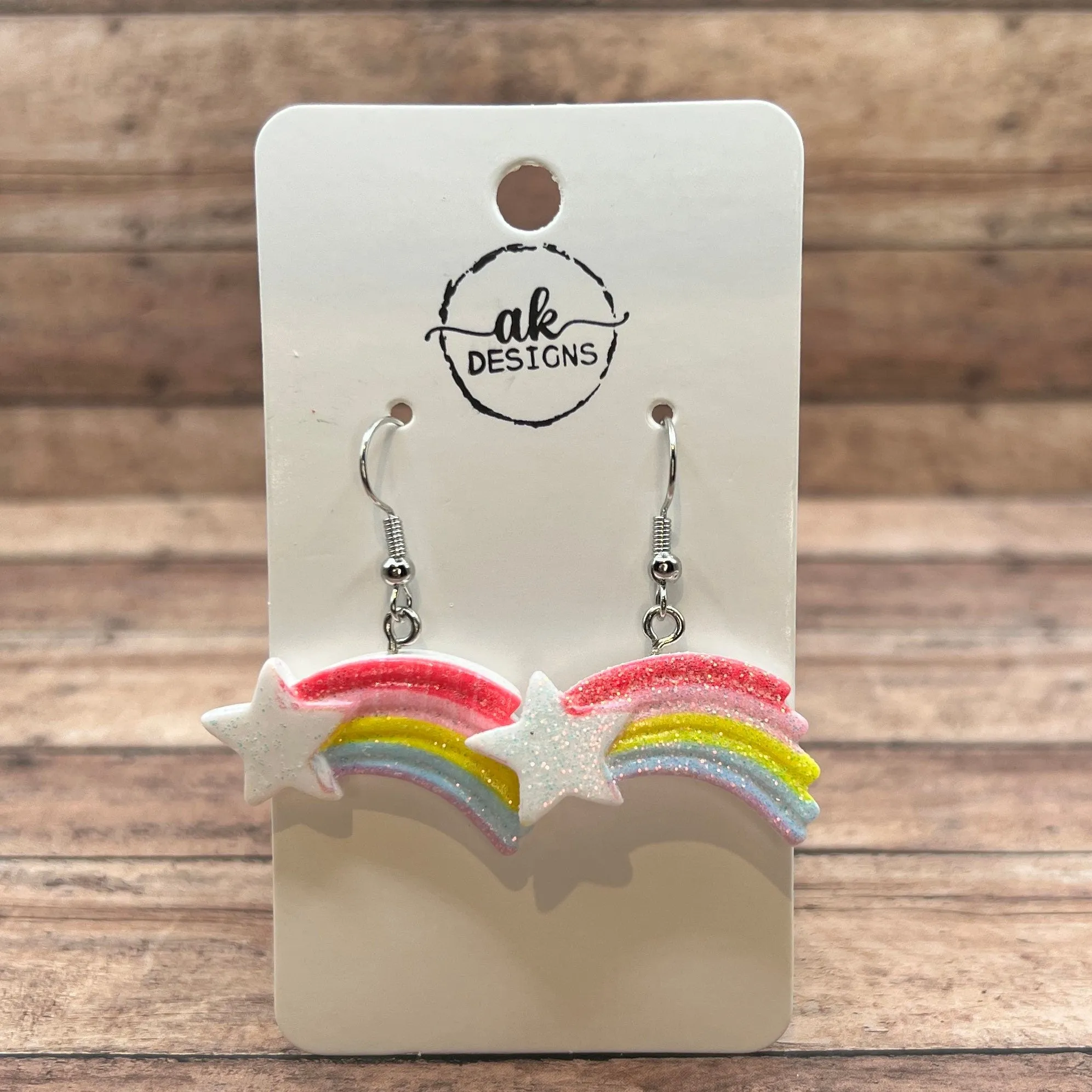 Rainbow Shooting Star Cartoon Style Earrings, Hypoallergenic, Nickel-Free - Clearance