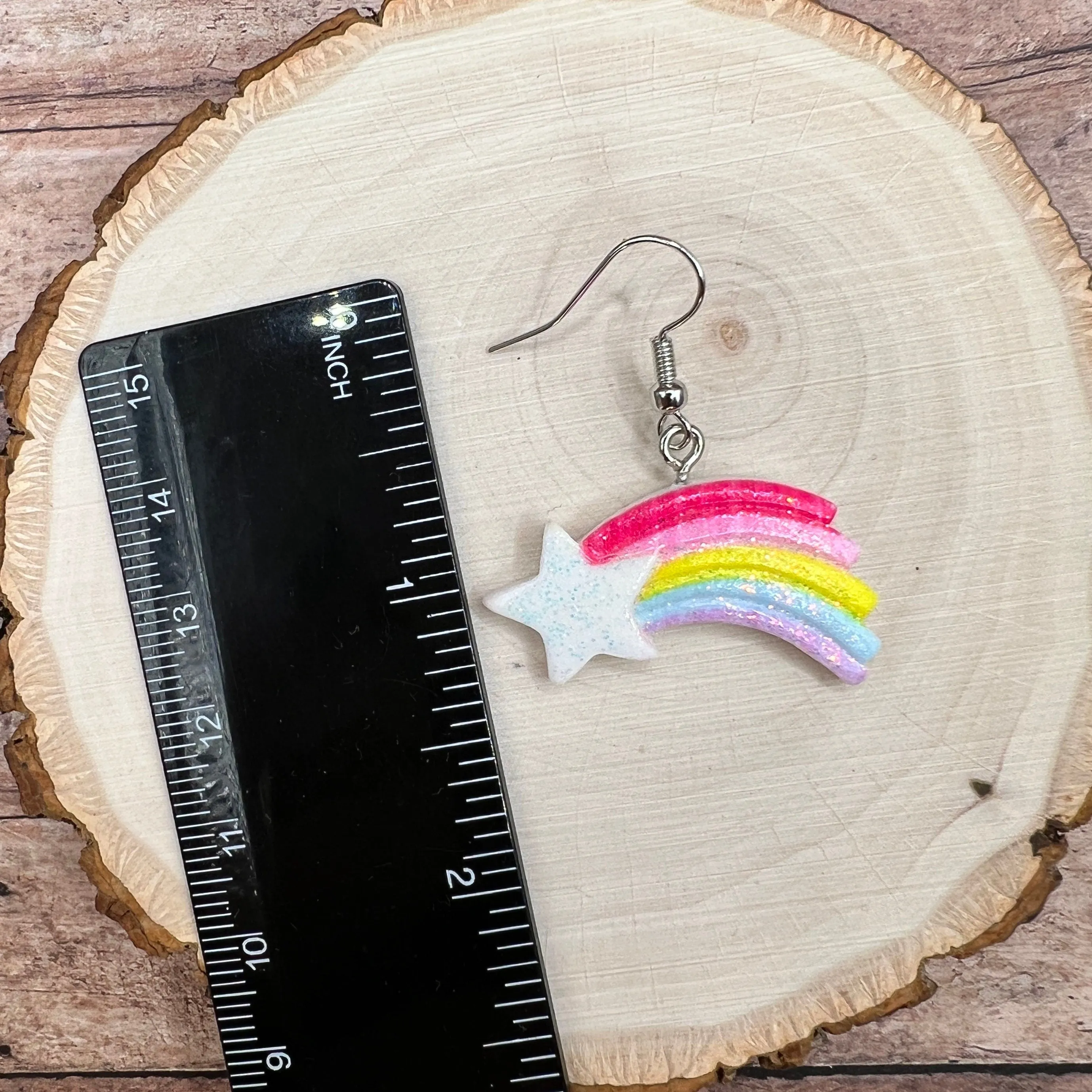 Rainbow Shooting Star Cartoon Style Earrings, Hypoallergenic, Nickel-Free - Clearance