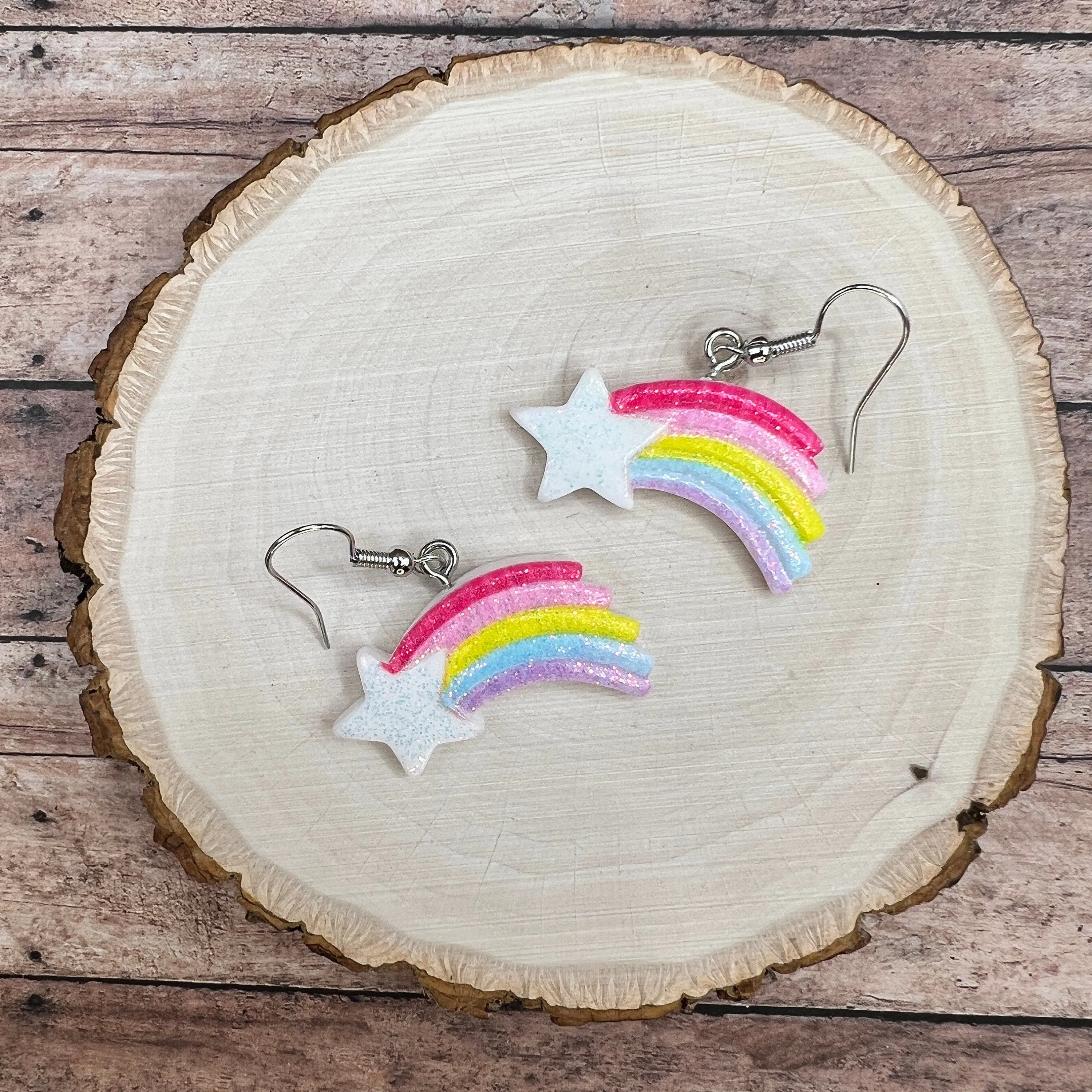 Rainbow Shooting Star Cartoon Style Earrings, Hypoallergenic, Nickel-Free - Clearance