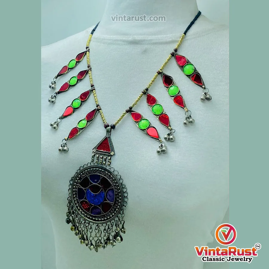 Red and Green Glass Stones Pendant Necklace