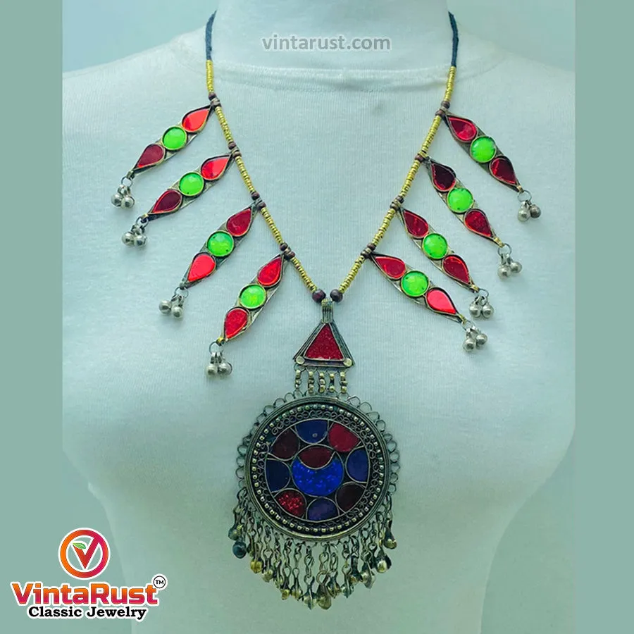 Red and Green Glass Stones Pendant Necklace