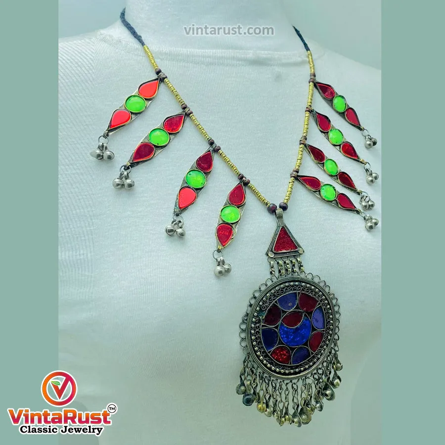 Red and Green Glass Stones Pendant Necklace