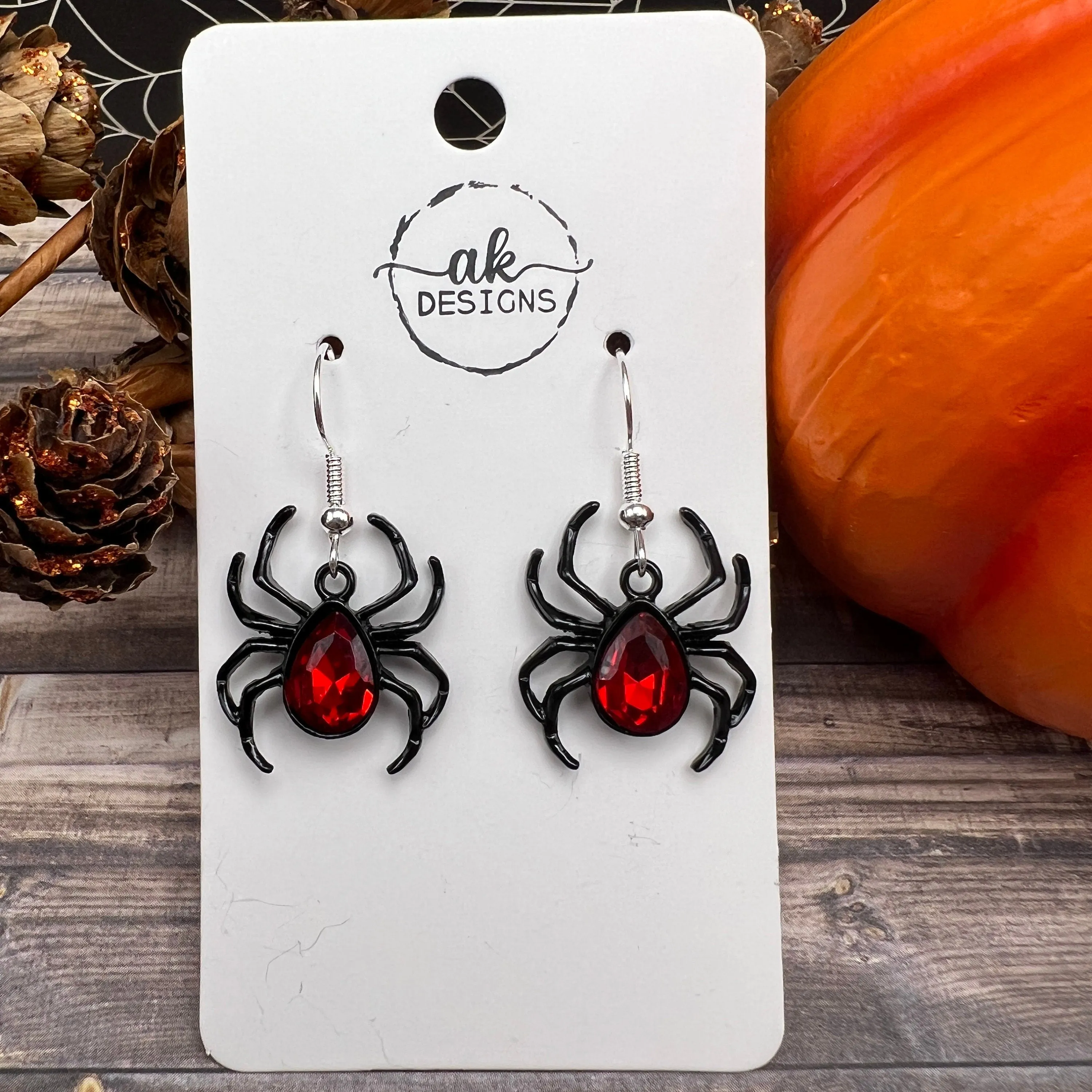 Red Black Spider Halloween Spooky Season, Silver/Silver-tone  Earrings, Hypoallergenic Gift