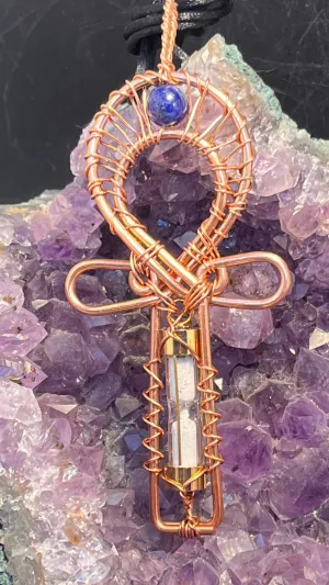 Remembrance Urn Memorial Copper Ankh Wirewrapped Pendant Necklace Gold or Rose Gold