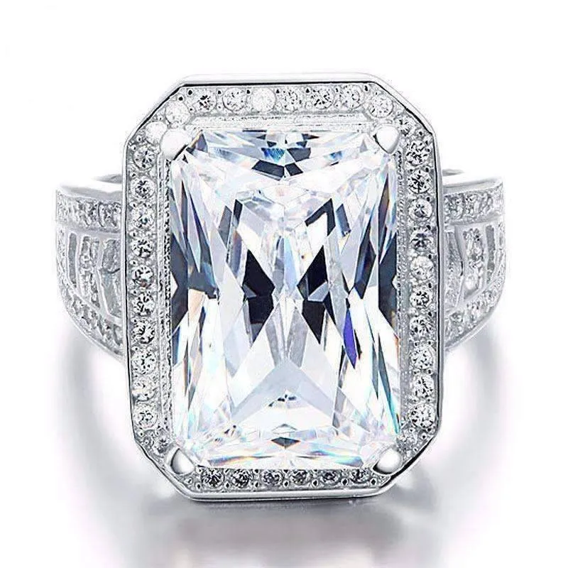 Romantic Fire 8.5CT Emerald Cut Halo Ring