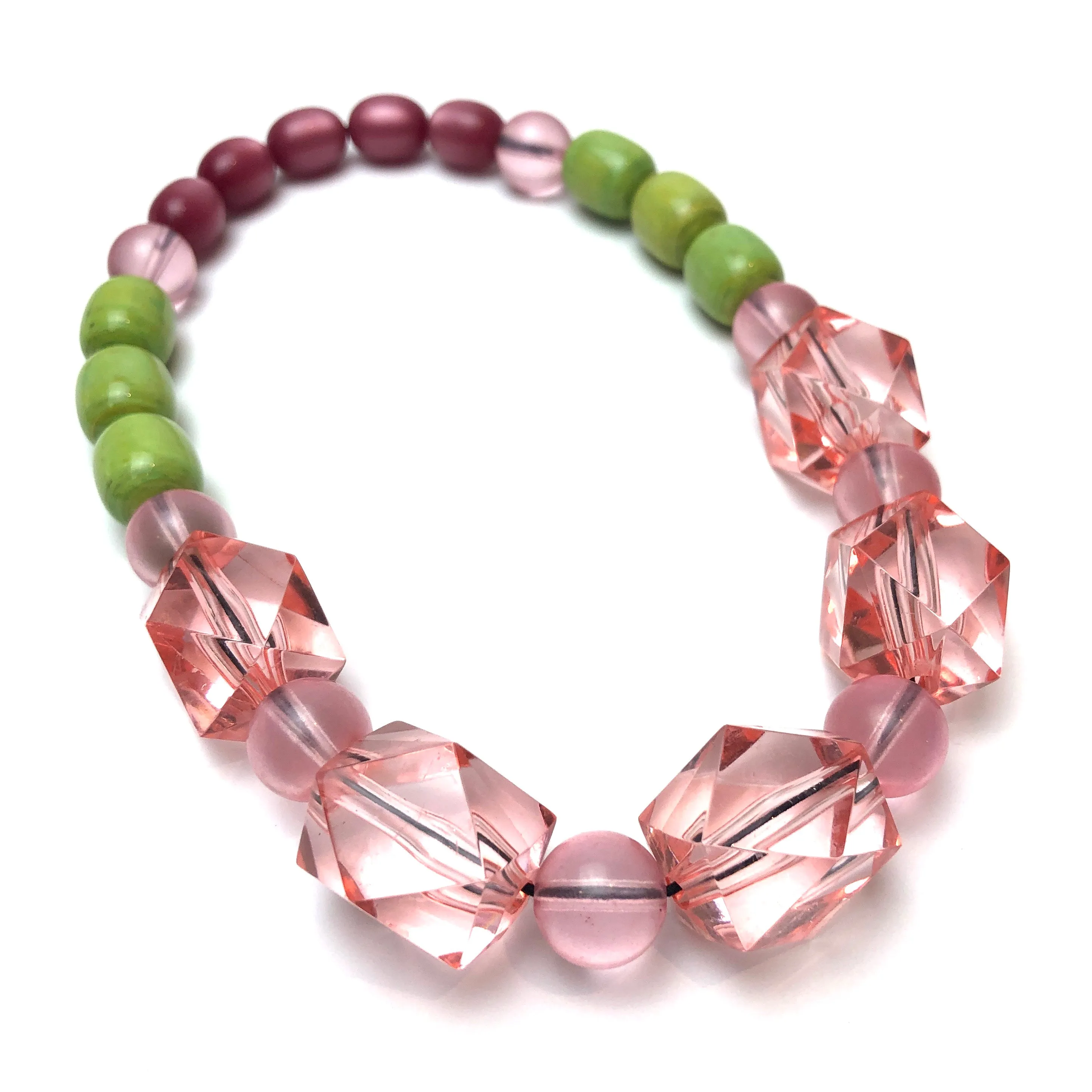 Rosey Pink & Lime Lucite Stretch Bauble Necklace - Shortie