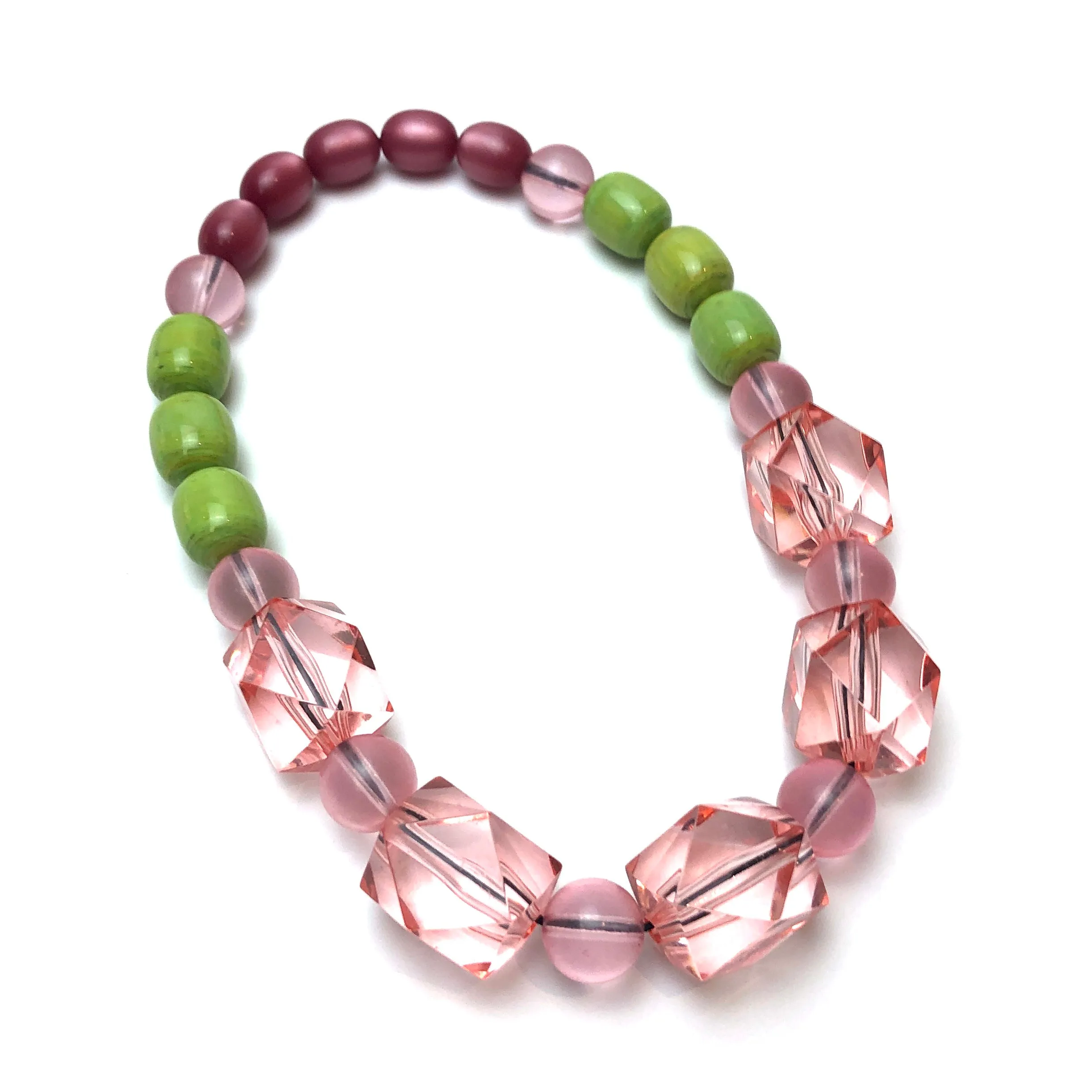 Rosey Pink & Lime Lucite Stretch Bauble Necklace - Shortie