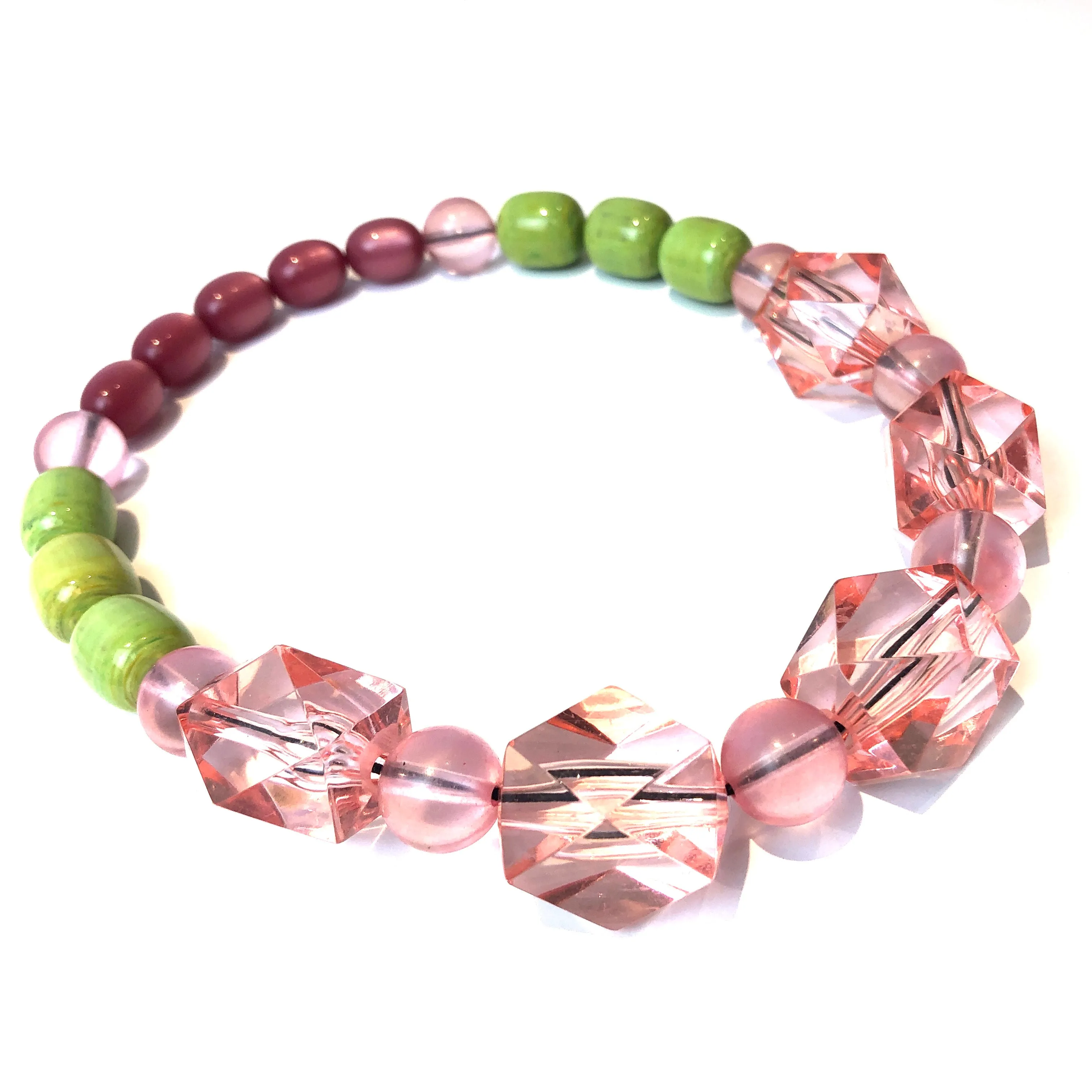 Rosey Pink & Lime Lucite Stretch Bauble Necklace - Shortie