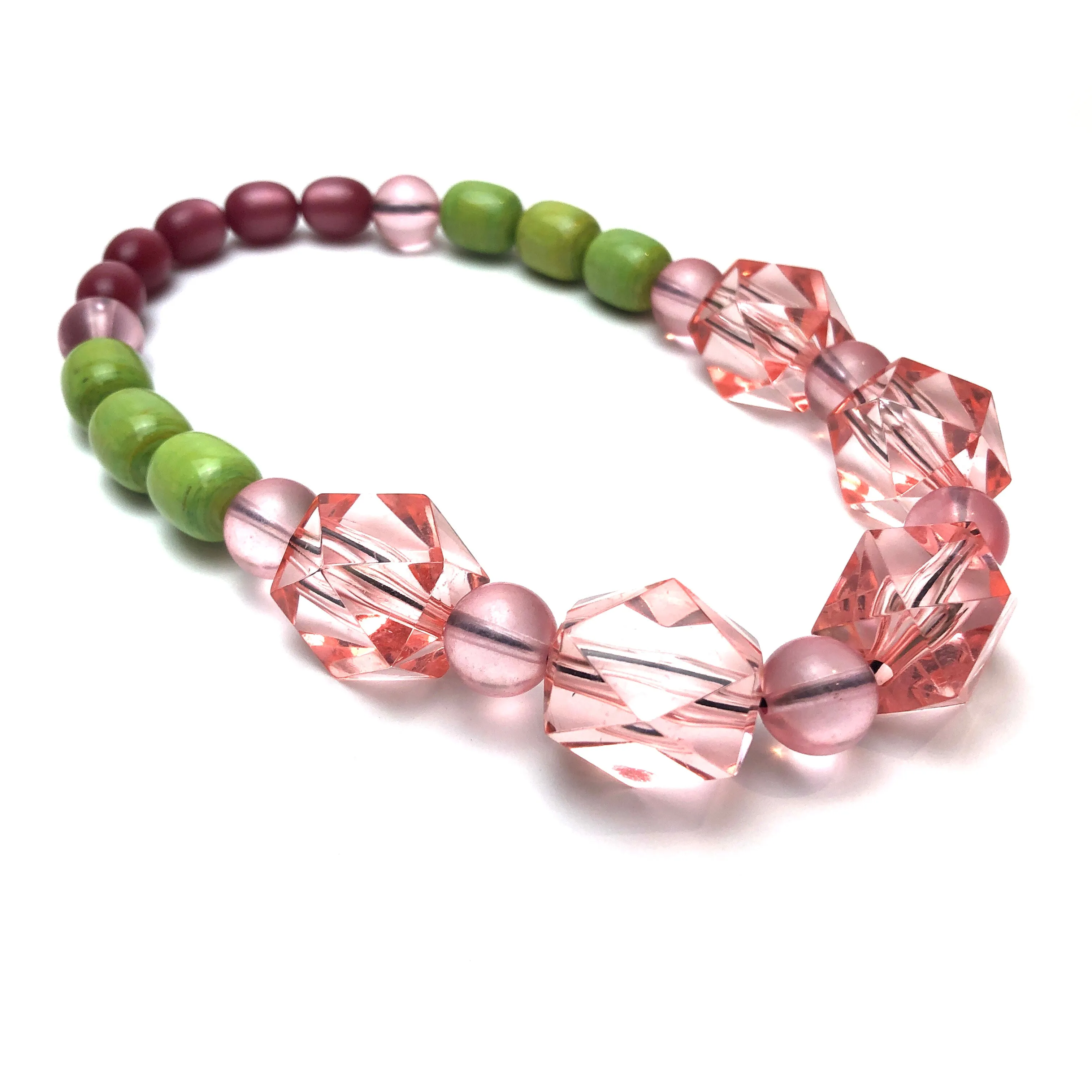 Rosey Pink & Lime Lucite Stretch Bauble Necklace - Shortie