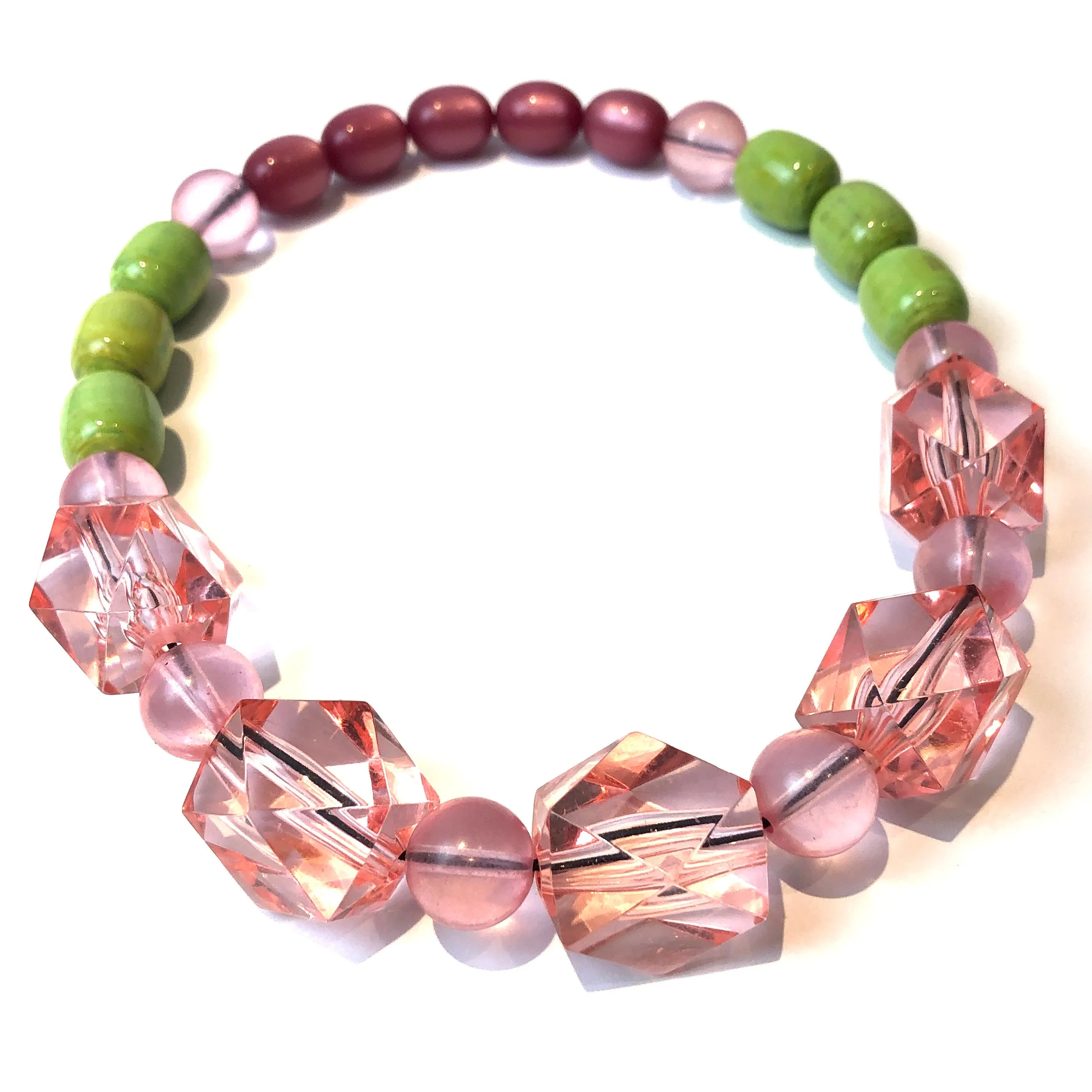 Rosey Pink & Lime Lucite Stretch Bauble Necklace - Shortie