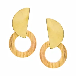 Sayari Hand Carved Wood and Brass Post Earrings