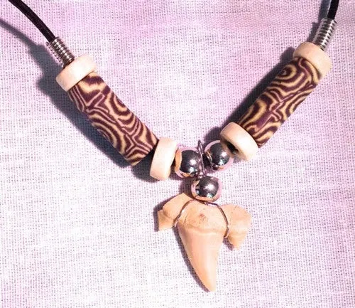 Shark tooth necklace - with "tribal" beads