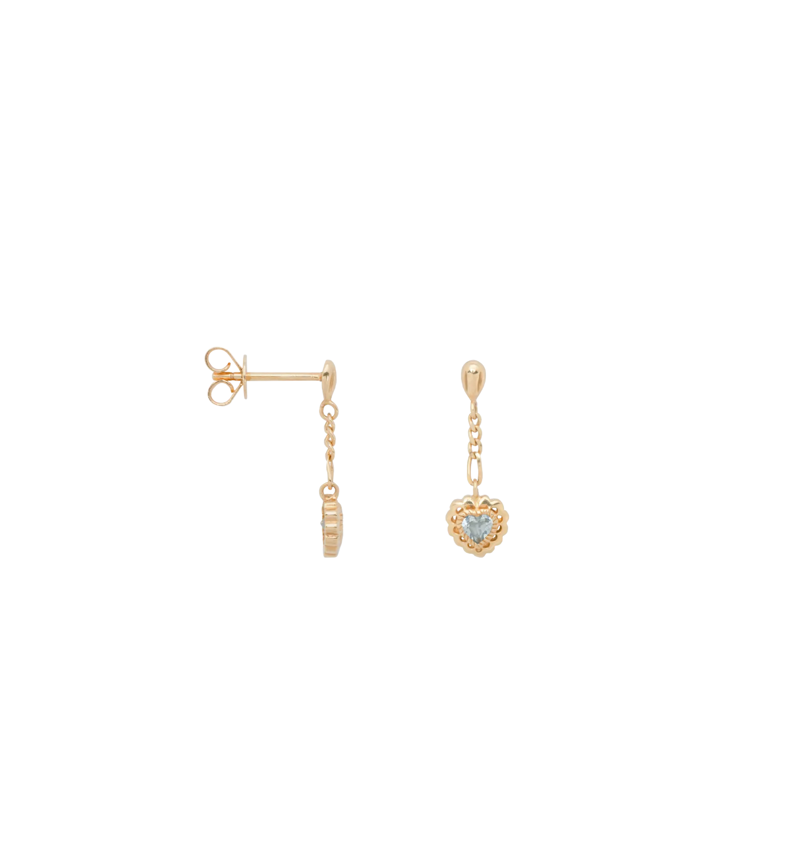 Single Frosted Heart Chain Stud Earring 14K