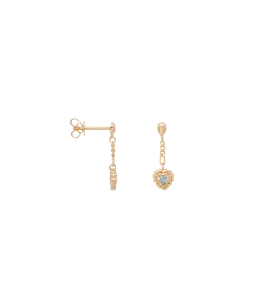 Single Frosted Heart Chain Stud Earring 14K