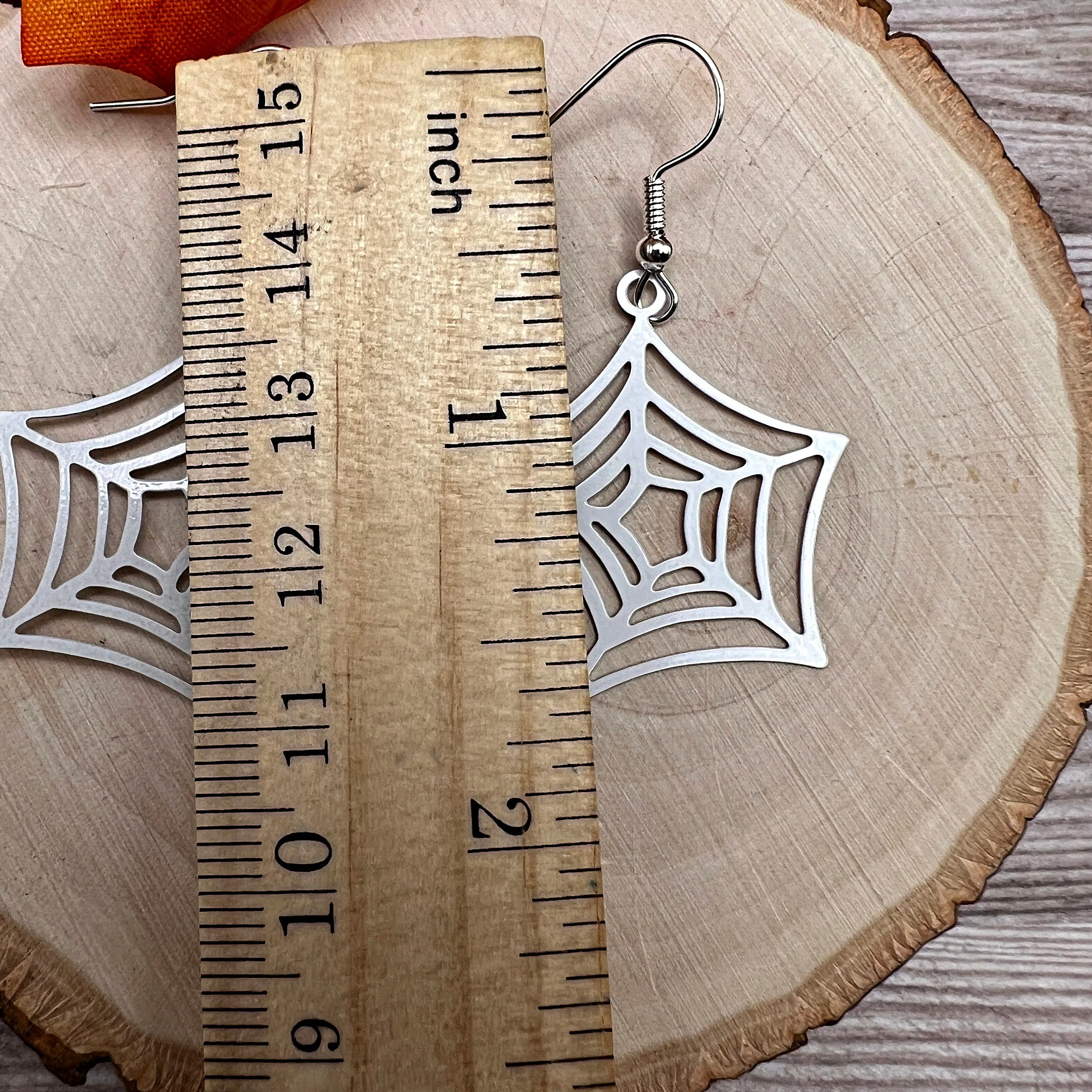 Spider Web Lightweight Brass White Hypoallergenic  Halloween Earrings