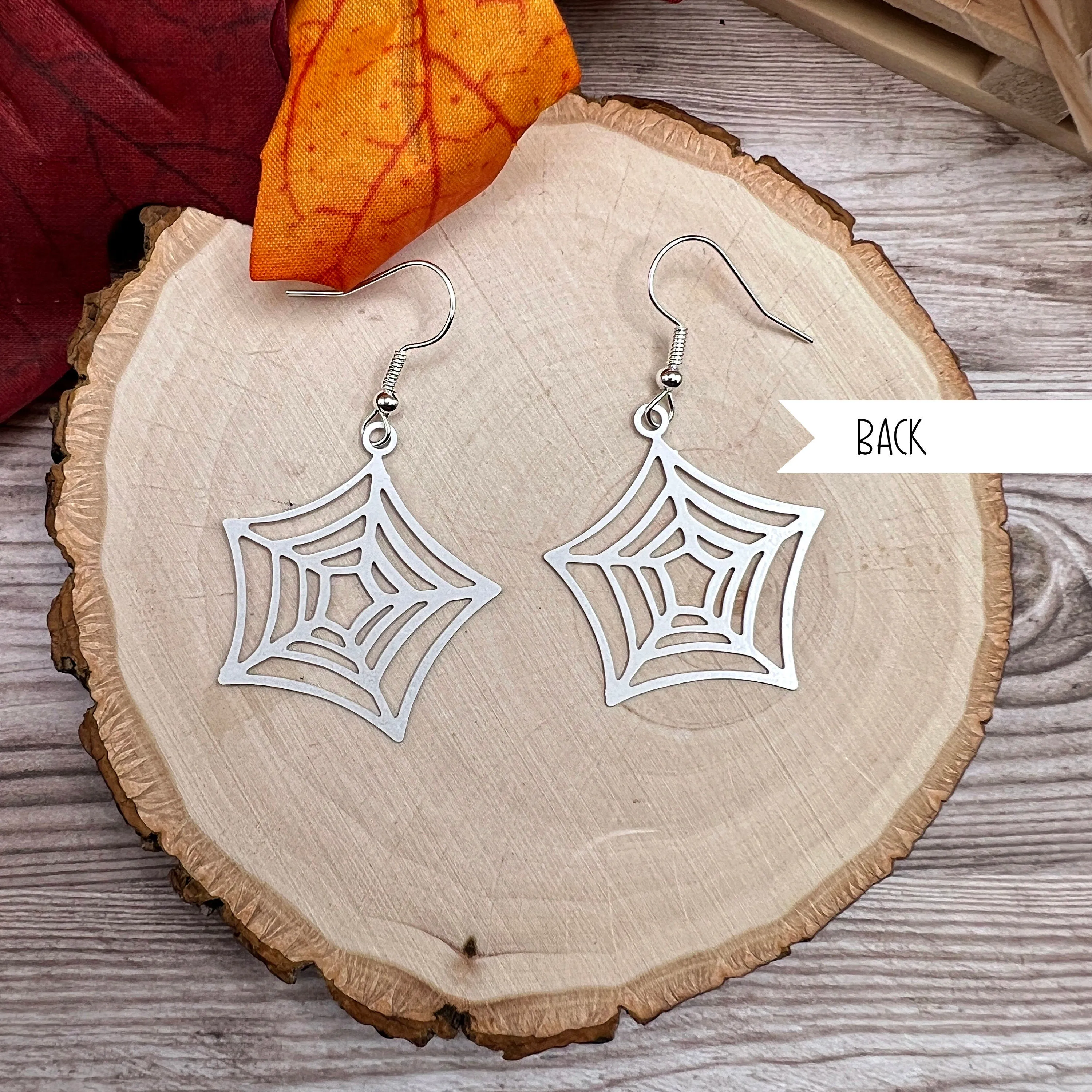 Spider Web Lightweight Brass White Hypoallergenic  Halloween Earrings