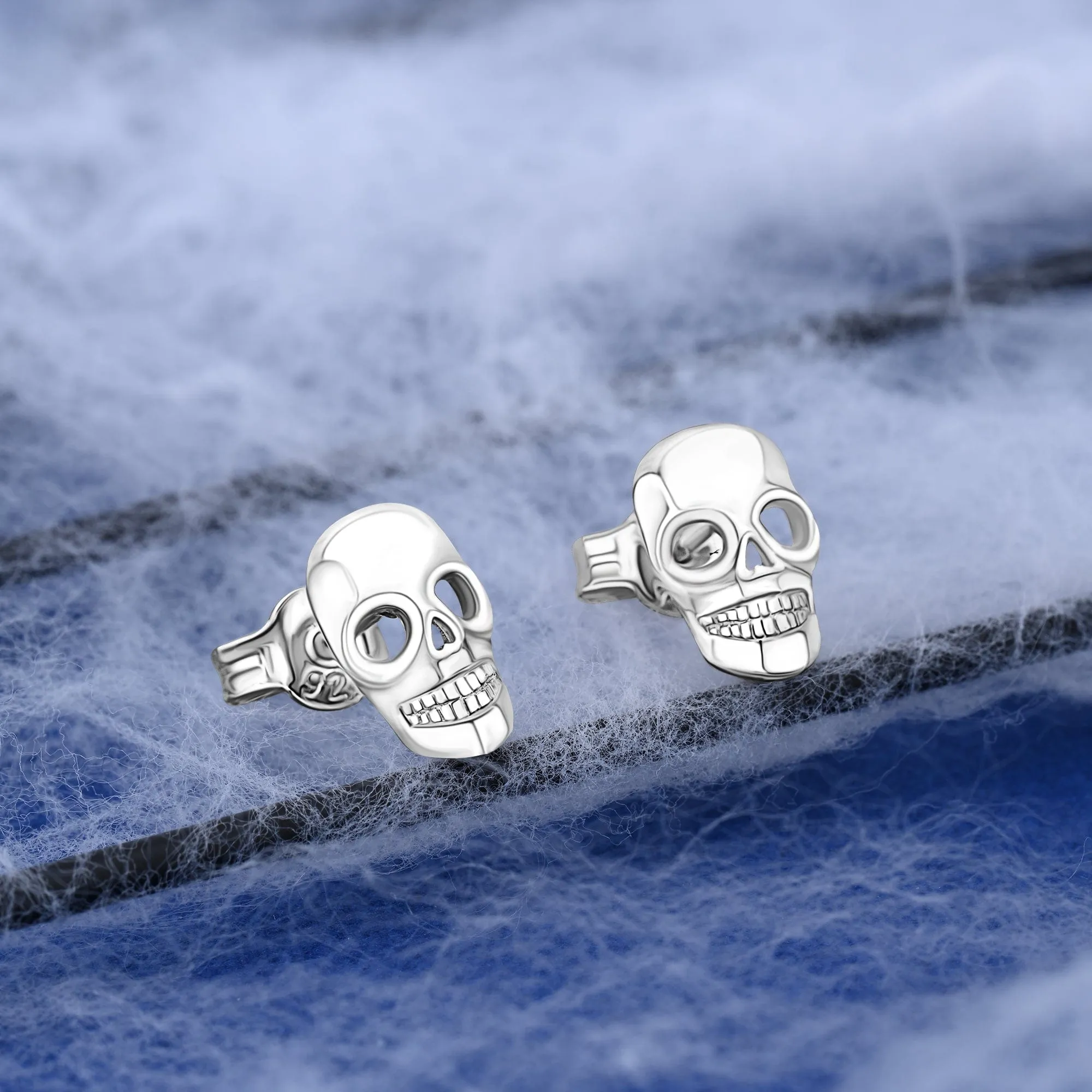 Spooky Skull Stud Earrings Sterling Silver