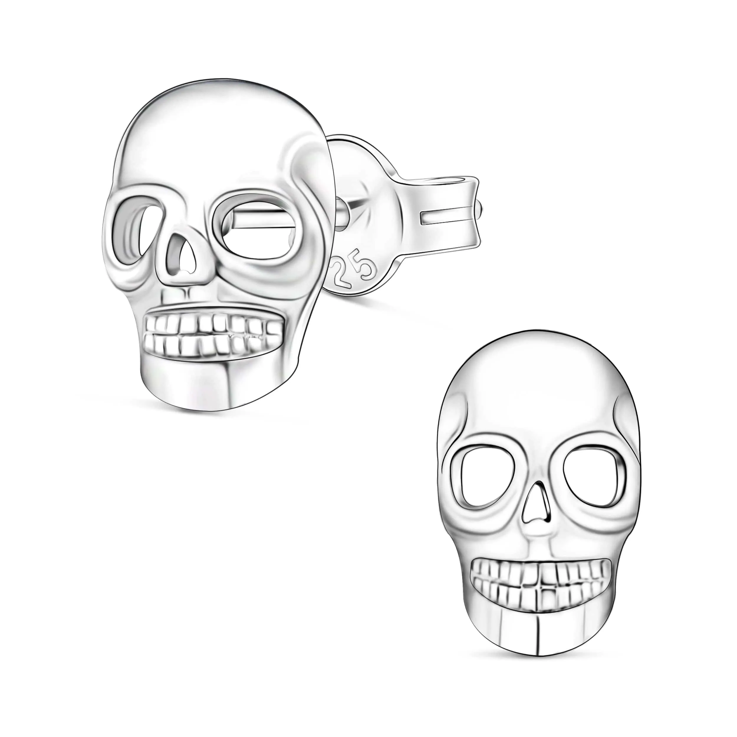 Spooky Skull Stud Earrings Sterling Silver