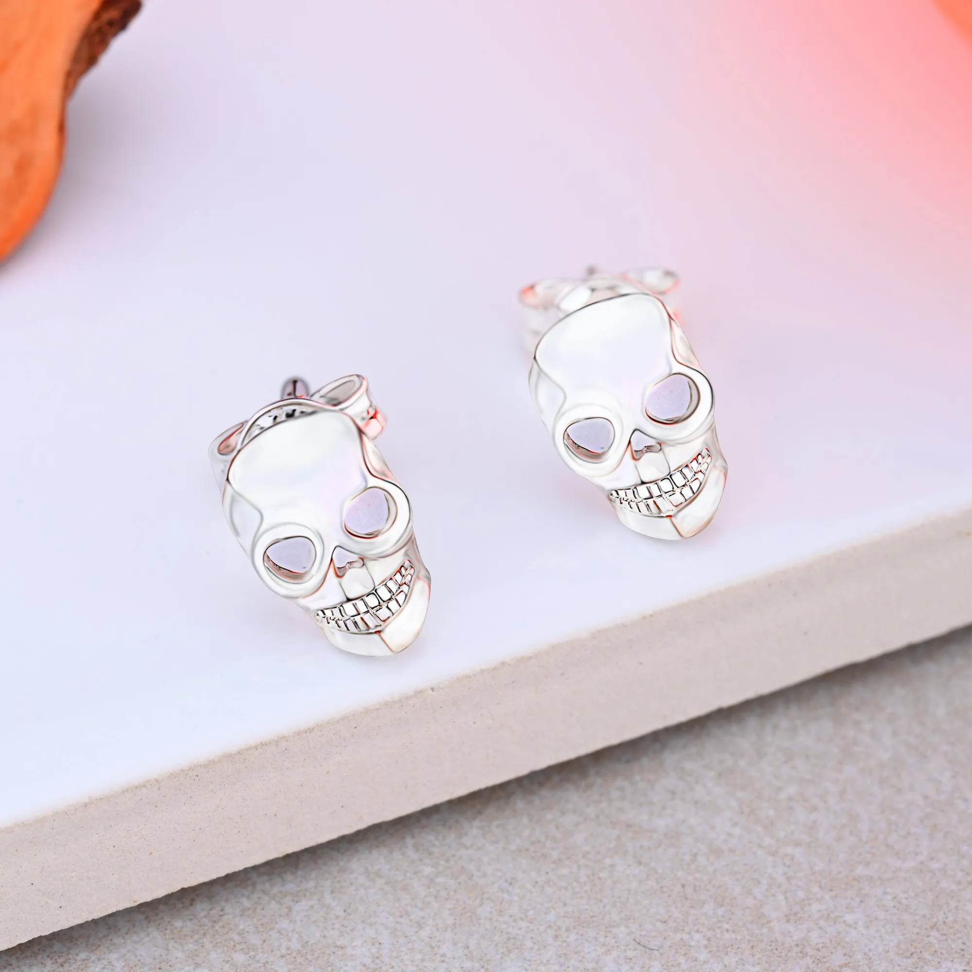 Spooky Skull Stud Earrings Sterling Silver