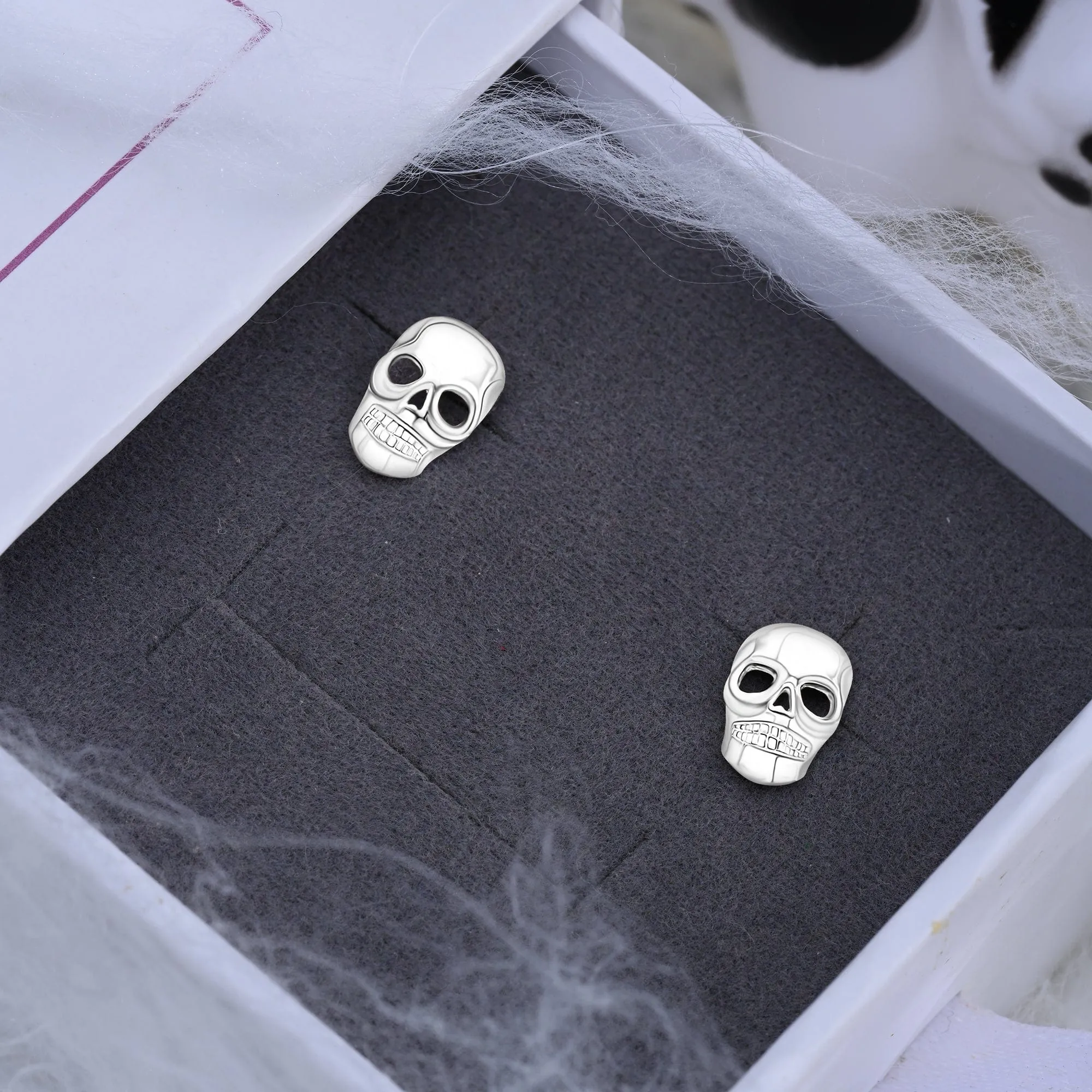 Spooky Skull Stud Earrings Sterling Silver