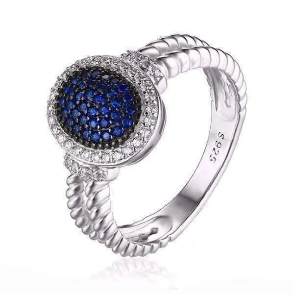 Starlight Blue Spinel Pavé Halo Cz IOBI Precious Gems Ring for Women Birthday Holiday Gift