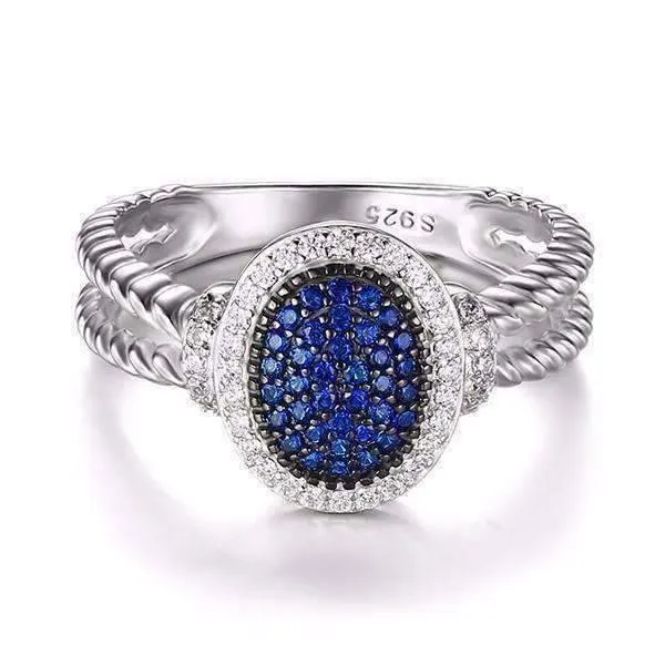 Starlight Blue Spinel Pavé Halo Cz IOBI Precious Gems Ring for Women Birthday Holiday Gift