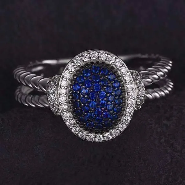 Starlight Blue Spinel Pavé Halo Cz IOBI Precious Gems Ring for Women Birthday Holiday Gift